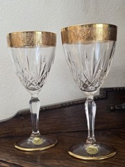 7.5″ Vintage Clear Crystal 24K Gold Design Band Wine Glass Goblet Murano Italy