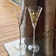 2 Leonardo Murano Millefiori Champagne 11″ TALL Hand Blown Flute Glasses