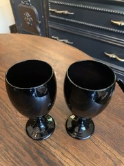 2 Vintage Libbey Black Amethyst Wine Water Glass Stem Goblets 7”Tx3.25”W~1990’s