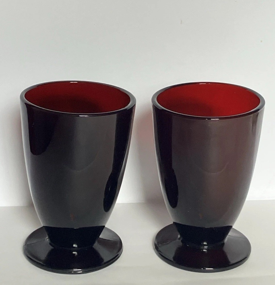 Vintage Ruby Red Glass Tumblers Set (2) 5 Inches