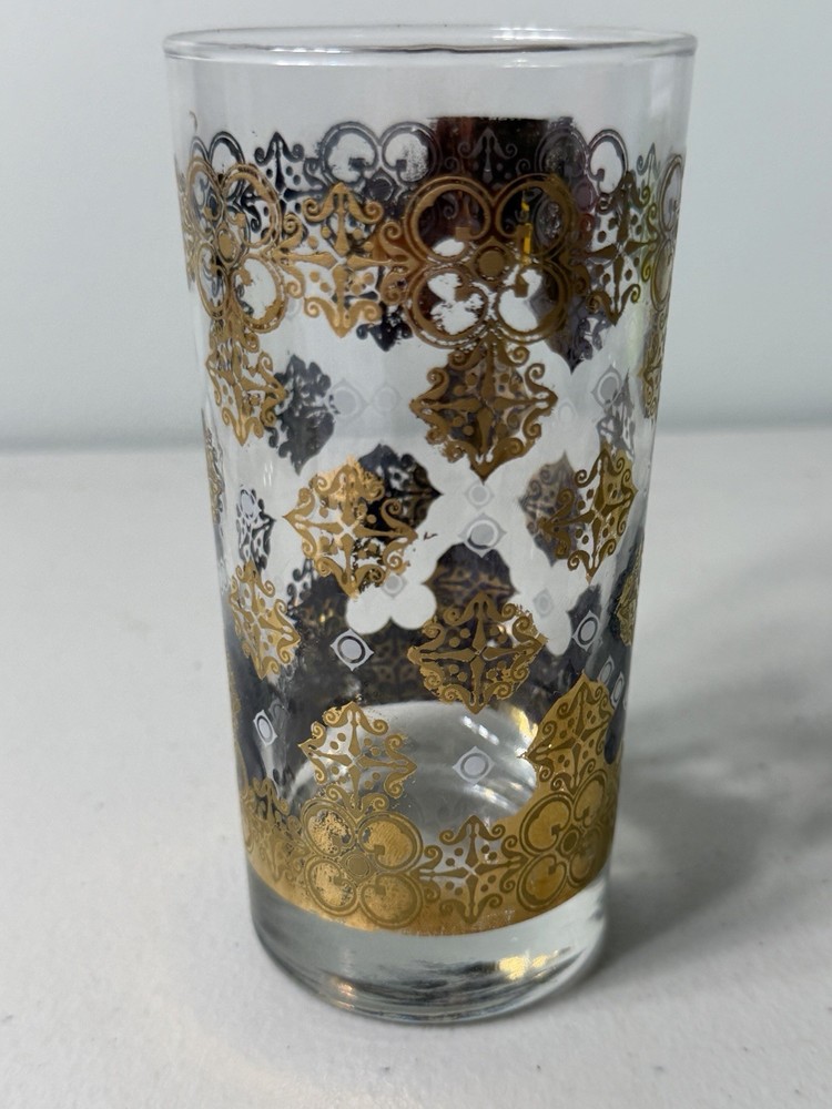 VTG Culver Mid-Century 22-Karat Gold Embossed 1 Highball Glass Valencia Pattern