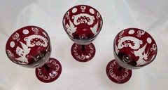 Egermann Czech Bohemian Ruby Red Hand Cut to Clear Cordial Liquor Glass x6