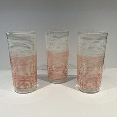 3 Tumblers Ombre Textured Peach Pink White Striped Glassware Handblown Vintage
