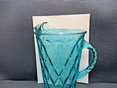 Vintage Aqua Laser Blue Diamond Design Glass Pitcher 10 1/8″