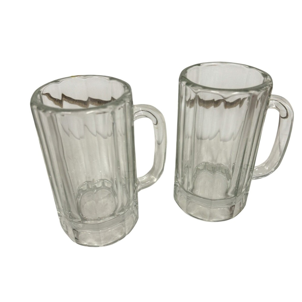 Vintage Libbey Beer Mugs Steins Root Beer Mugs 16 oz Ribbed Clear Heavy Set of 2