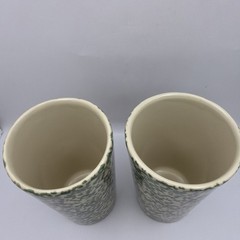 Henn Pottery Set of 2 Green Spongeware 14 Ounce Tumblers