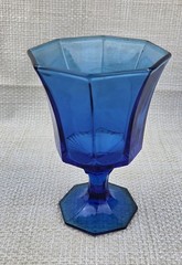 4 VTG Cobalt Blue 8 Panel «Octagonal Blue» Independence Glass Water Goblet MCM
