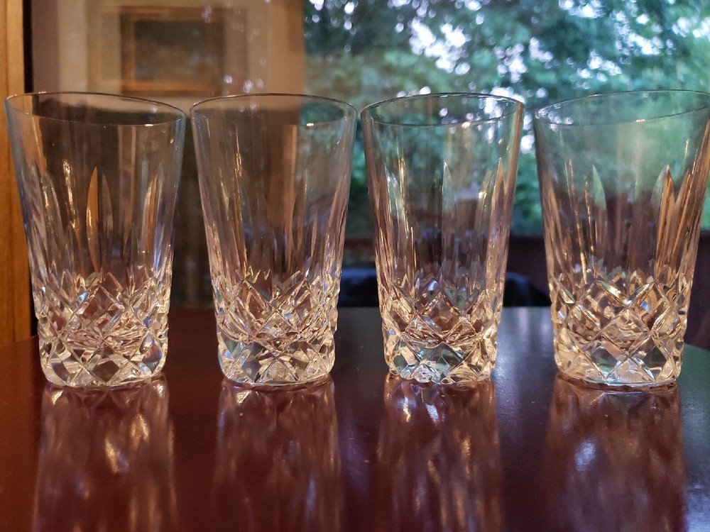 Set (4) Juice Tumblers 3-3/4″ Glasses Irish Signed Galway Crystal «Clifden Cut»