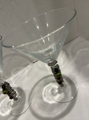 Vintage DARY REES Martini Glasses. Pair Glass, Silver Wire, Multi-color beads