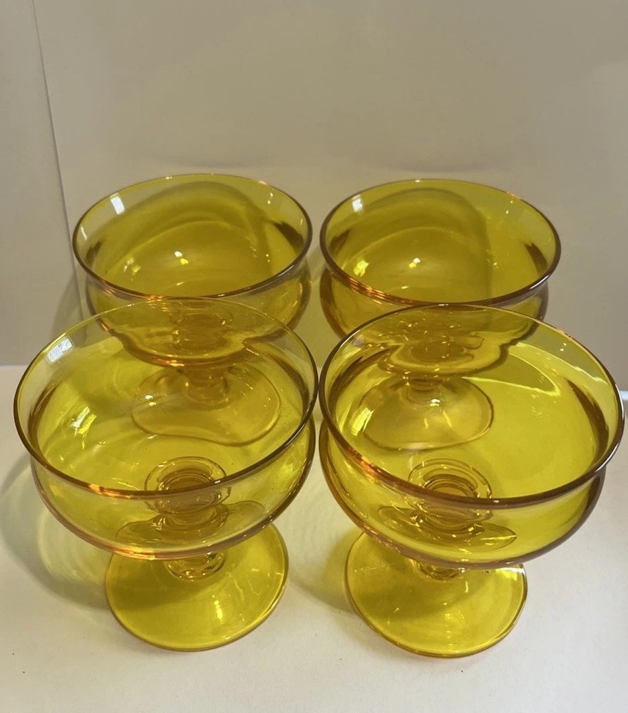 Vintage Imperial Glass Hoffman House Heavy Honey Yellow Goblets Set Of 4