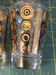 Vintage 4 Retro 4oz Clear Glass Drinking Glasses Gold & Black Abstract Design
