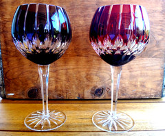 AJKA Castille~2~Balloon Case Cut Amethyst Purple&Ruby Red 8 1/2″Crystal Stemware