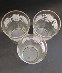 3 Vintage Tumbler Water Glasses MCM w/White Grapes Gold Trim 1960s
