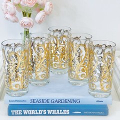 Vtg Culver Iberia Baroque Scroll Tumblers 22K Gold Mid Century 5.5” Set Of 5 MCM