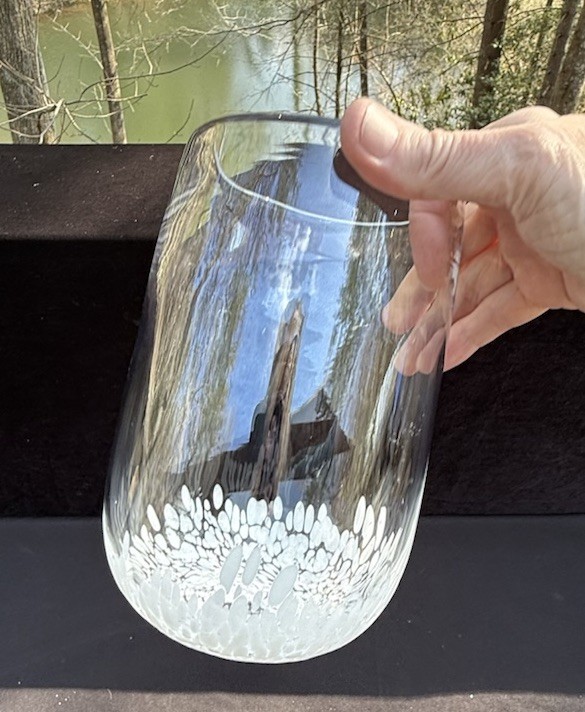 Hand Blown Studio Art Glass Signed Clear & White Confetti Design Vase Beautiful!