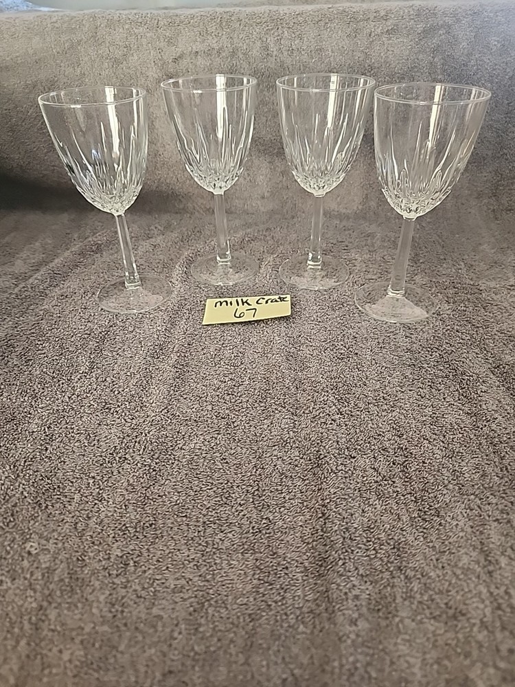 4 Starburst Diamond Cut Wine Sherry Glass Hexagon Stems