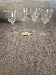 4 Starburst Diamond Cut Wine Sherry Glass Hexagon Stems