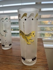 MCM Libbey Merry-Go-Round Glasses Tom Collins 7″ Frosted Carousel