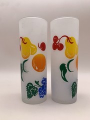 Vintage Federal Tom Collins Glasses Frosted Fruit Lot Of 2. read description