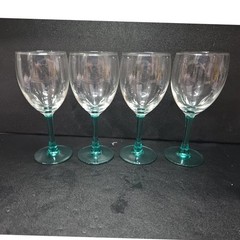 Luminarc Aqua Stem Glass Goblets, Set of 4, Vintage Teal Stemware, Drinkware