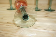 Blue, Red, Pink, Yellow (4) Wine Goblets, 8 1/2″ Hand Blown w/ Green Stem (G34)