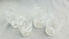 Set of 4 Mid Century MCM Drinking Glasses Gazelle Impala Antelope Deer White