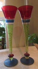 2 of Pier 1 P1C7 Fluted Champagne Red Green Dot 10-1/2” tall Retired HTF stem