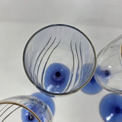 Libbey Crystal Blue Water Wine Goblets Arby’s Drape Optic Blue Stem Gold Trim