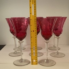 8 Handblown rose pink cranberry Glasses optic swirl 8” water wine goblets