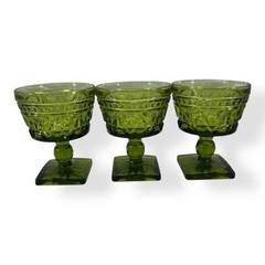 Set Of 3 Indiana Glass Colony Park Lane Green Champagne/Sherbet Glasses 4-3/8”