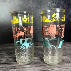 Vintage MCM Yellow,Pink,Blue Design Tall Jelly Glass