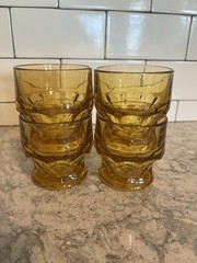Vintage Libbey Glass Tumblers SET OF 4 Georgian Honeycomb Amber 4″ Tall