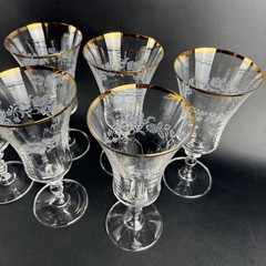 Set of 6 Mikasa Antique Lace Water Goblets 8″ Tall Gold Trim Etched Floral