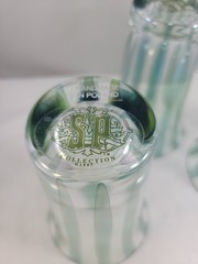 1 Vtg SP Collection Handmade in Poland Glass Clear w/Green Striped 1997
