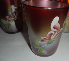 3 Vintage Fenton Carnival Glass Hand Painted Enameled Chrysanthemum Tumblers