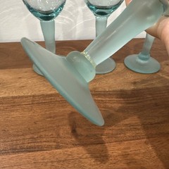 Vintage Large Frosted Teal Baby Blue Footed Water Wine Goblets Set of 4