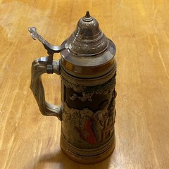 DBGM Original Vintage Signed German Ceramic Painted Glazed Pewter Lid Beer Stein