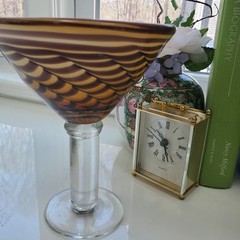 Tortoise Shell Pulled Feather Blown Glass Martini Cocktail Glass Heavy Sturdy