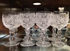 ELMIRA AMERICAN BRILLIANT CUT GLASS #17 WINE GLASS (8) C.1900