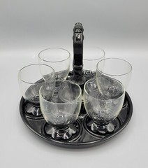 6 Weston Lilly Pad Foot 4oz Glasses LE Smith Black Amethyst Glass Tumbler Caddy
