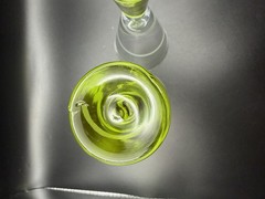 Etched Art Glass Wine Cocktail Glasses Thick Stem Lime Green Swirl Set Of 2