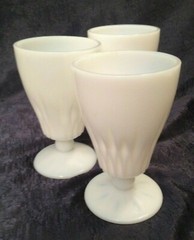 Vintage Hazel-Atlas ’38 3 Starlite Opal White Tall Opalescent Ball-Stem Glasses