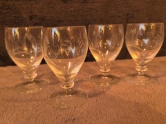 Set Of 4 Vintage Crystal Etched Wheat Pattern Wine Water Glasses
