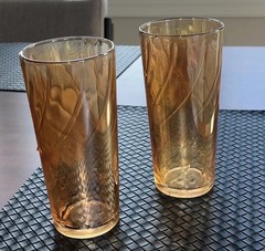 2 Vintage Jeannette Marigold Carnival Iridescent SWIRL Glass Tumblers