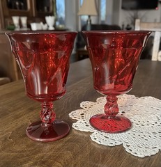 Set Of 2 Vintage FOSTORIA Jamestown Ruby Red Wine Water Goblets Glasses 6”