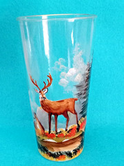 Vintage MCM Artist Signed Meier Deer Woodland Forest Glass Hand Painted Tumbler