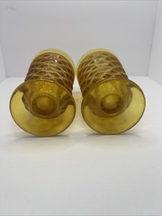 Set of 2 Vintage Indiana Whitehall Colony Cubist Amber 6″ Tea Footed Glasses