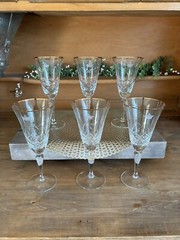 Set of 6 Christineholm Gold Rimmed Diamond Cut Crystal Wine Glasses 5 1/8″