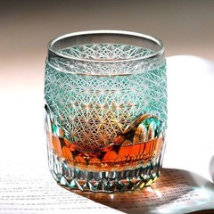 Hand cut Crystal To clear Green Whiskey Glasses 240ml/9oz-Luxury mens gift
