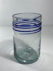 Set of 3 Vintage Hand Blown Glass Tumblers with Applied Blue Rigaree Bands